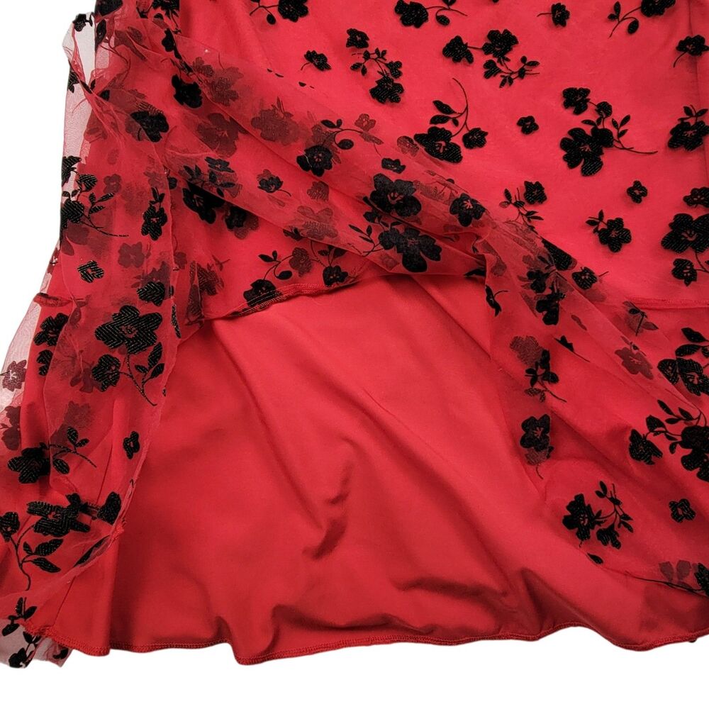 SHEIN Red and black Floral Dress Puff Sleeve Chiffon Boho Style XL - Picture 8 of 13